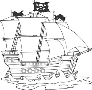 海盗船素描绘画图片