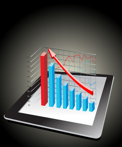 电脑平板显示在它的一些 3d 图表与电子表格