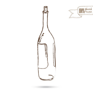 草绘的孤立的白色背景上的酒瓶