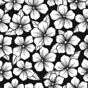 美丽的黑色和白色无缝背景与图形轮廓的花