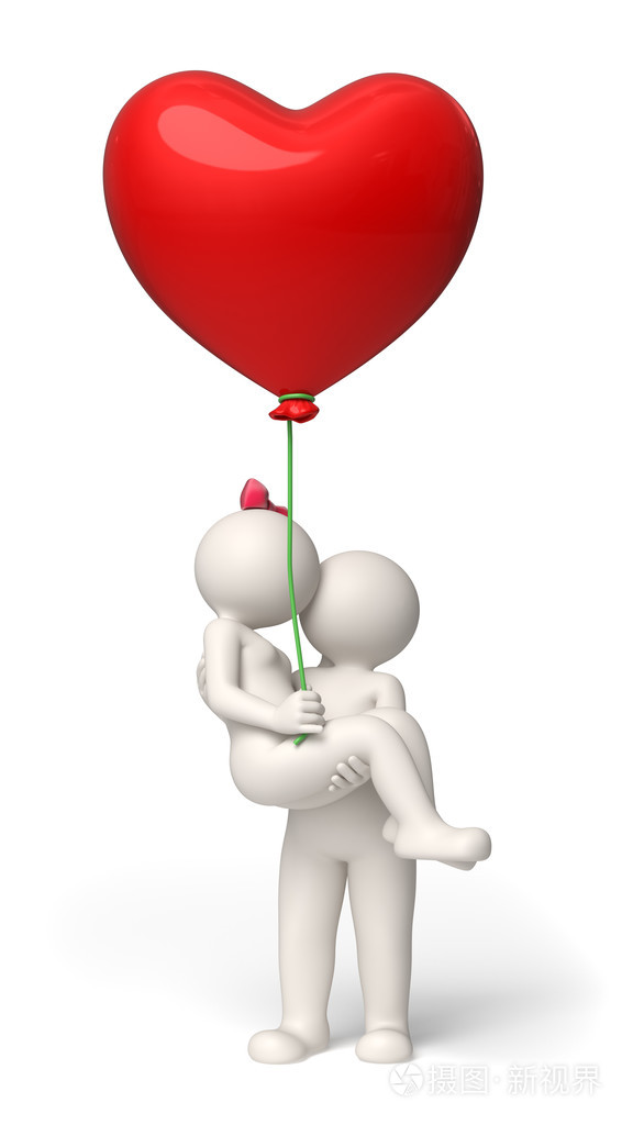 3d 夫妇在情人节-红色心形气球的爱情