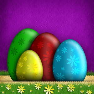 彩色的复活节彩蛋和鲜花