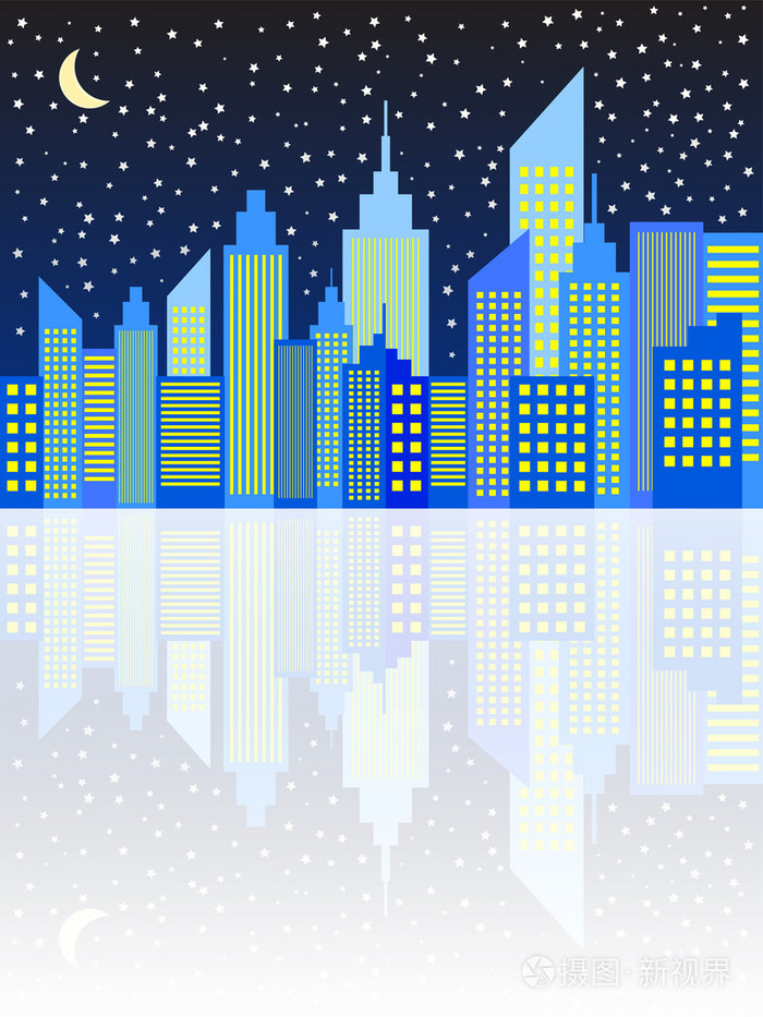 现代城市的摩天大楼天际线在夜晚插画-正版商用图片1eelun-摄图新视界