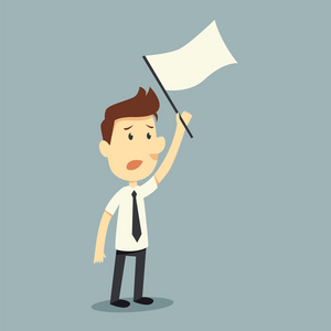 雷瓦投降商人持有白旗投降复古机器人举手投降, 白色用毛笔用自由风格