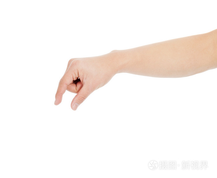 男手抓的东西上白色孤立