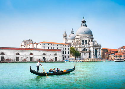 缆车上 di 圣玛丽亚大教堂与大运河 della 致敬的背景，威尼斯，意大利