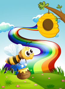 一只蜜蜂，提着一壶去附近雨蜂巢蜂蜜