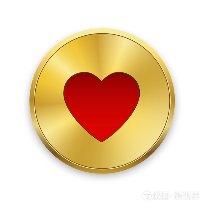 红色的心形黄金金属徽章.情人节那天.矢量背景