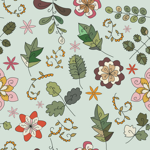 无缝厂纹理的未来派梦幻般的花，树枝和树叶