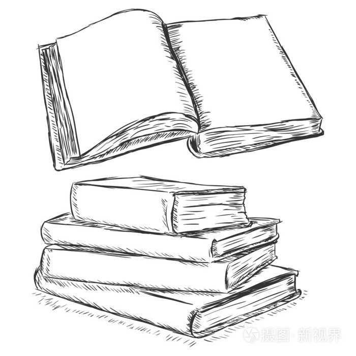 矢量素描图-空白本打开的书和一摞书插画-正版商用图片1efr6c-摄图新