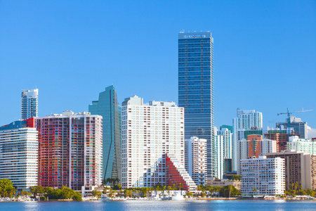 佛罗里达州的迈阿密市，市中心建筑物夏季全景