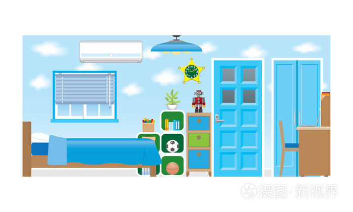 男孩的房间插画-正版商用图片1efxih-摄图新视界