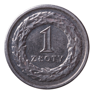 白色衬底上孤立的一个兹罗提硬币