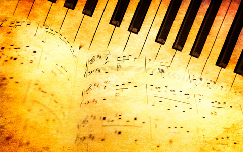 中的复古风格的钢琴键盘和音乐工作表