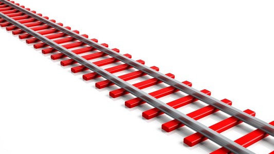 3d 呈现红色的铁路轨道，白色背景上孤立