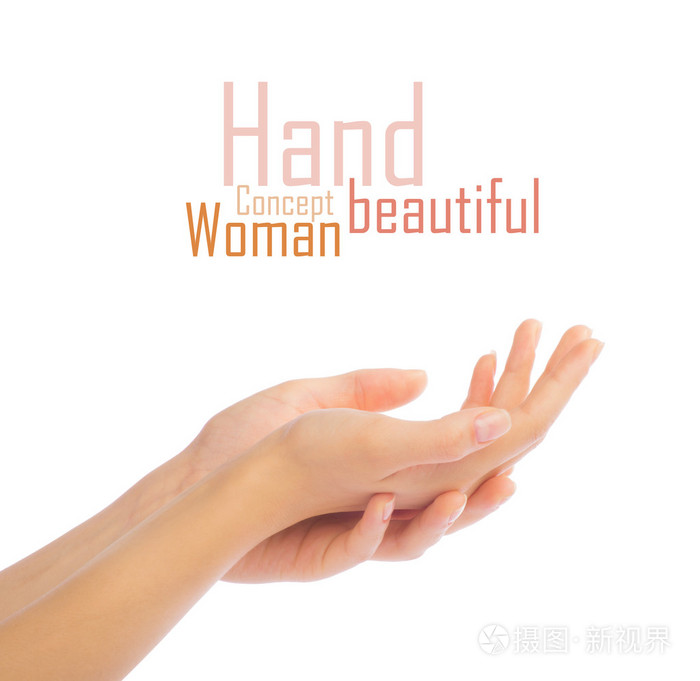 美丽的女人的手,掌心向上靠拢.上白 b 孤立