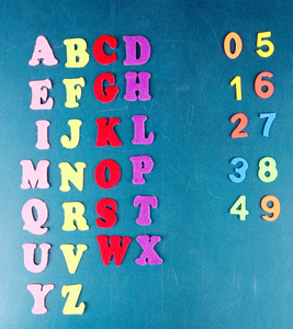 英文字母和数字在学校书桌背景上