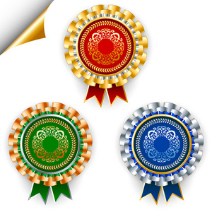 三色向量奖丝带徽章为 1 2 和 3 的地方
