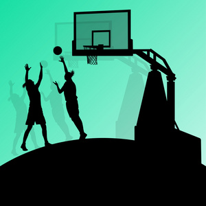 篮球球员年轻活跃的运动剪影矢量背景