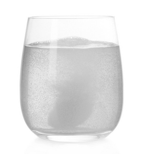玻璃水隔离在白色的气泡中的 efervescent 平板电脑