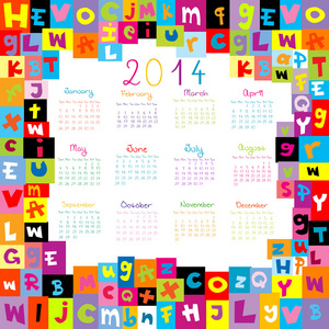 学校以字母 2014年日历