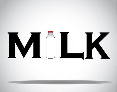 牛奶图标或符号与文本和牛奶瓶概念设计