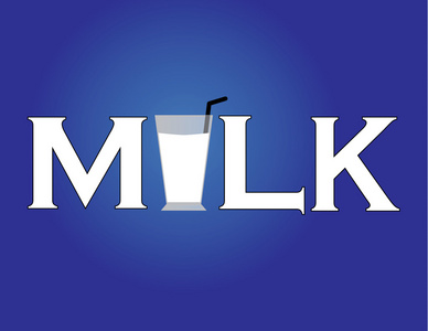 牛奶图标或符号与文字和杯子牛奶与吸管