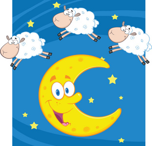 三个有趣数羊在一个月亮