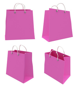 组的四个经典的粉红色的购物袋。3d