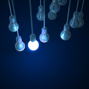 创造性的想法和领导概念与 3d 蓝色的小灯泡