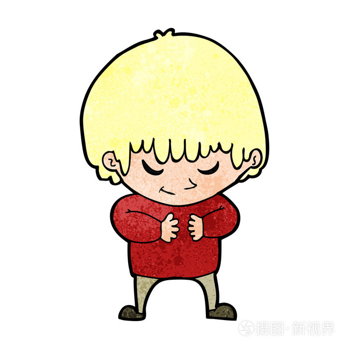 卡通害羞男孩插画-正版商用图片1eigry-摄图新视界