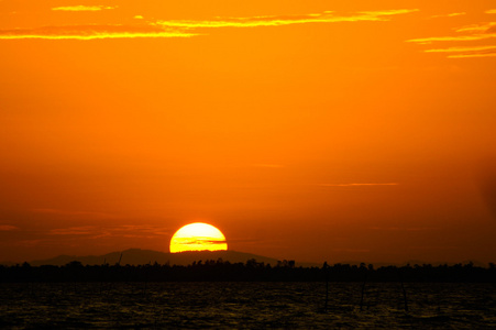 在泰国宋卡湖的夕阳的天空图片