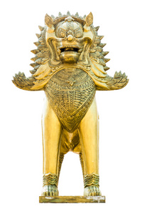 孤立中国的金色狮子雕像
