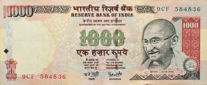 1000卢比的圣雄甘地