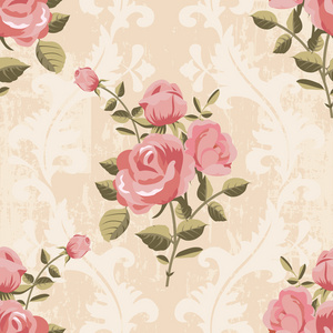 经典的玫瑰花纹图案无缝壁纸图片