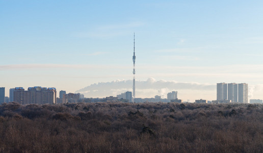 城市公园清晨的蓝色天空