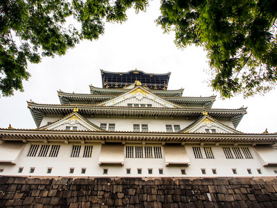春天美丽的大阪城堡，日本大阪1