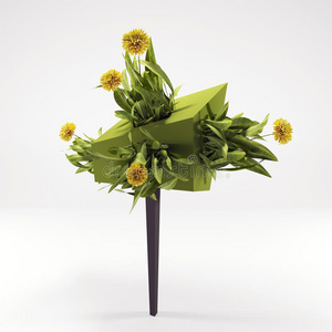 概念绿树上的三维黄菊