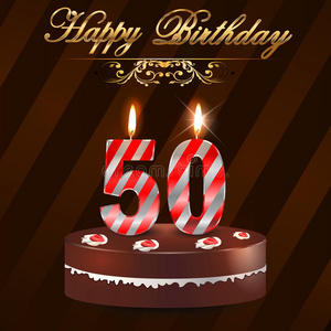 蜡烛快乐50年生日快乐卡,带蛋糕和蜡烛,50岁生日照片