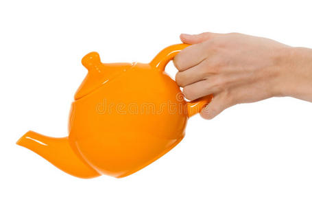 白色背景的橙色茶壶