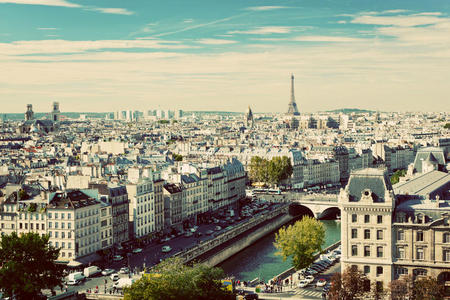 巴黎全景，法国。塞纳河埃菲尔铁塔