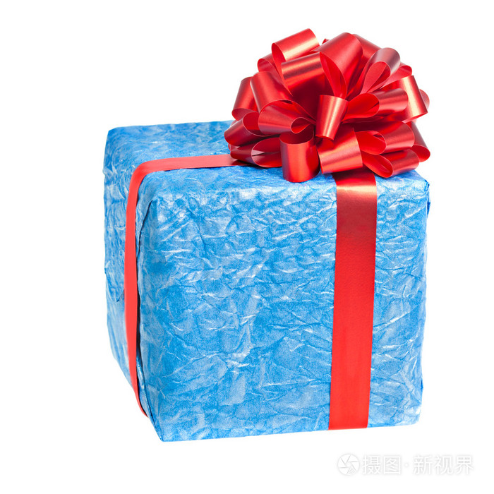 系着红飘带的蓝色礼品
