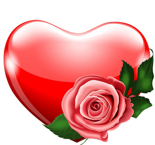 红色的心,粉红玫瑰照片