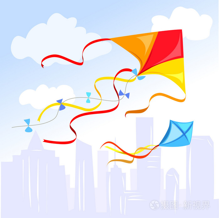 在城市上空的风筝插画-正版商用图片1elztj-摄图新视界