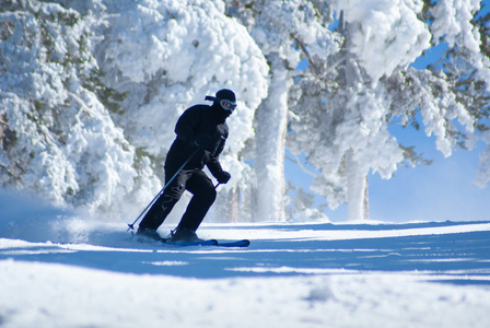 滑雪，冬天，女人，男人，下坡滑雪