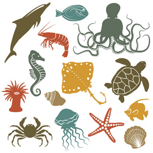 海洋动物和鱼类图标图片