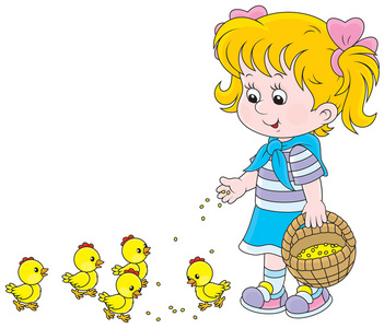 女孩喂小鸡照片