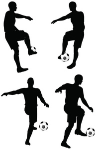 足球运动员剪影的姿势运球位置