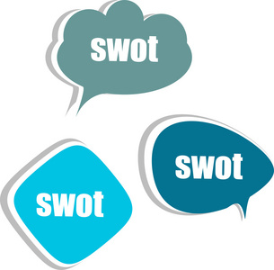 swot 分析。贴纸，标签，标签集。图表的模板