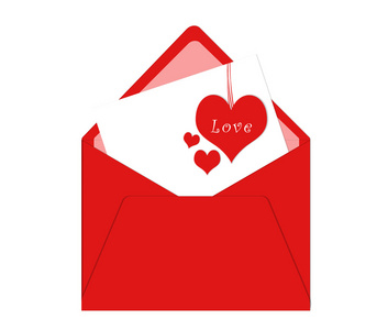 用红色的心，为情人节明信片